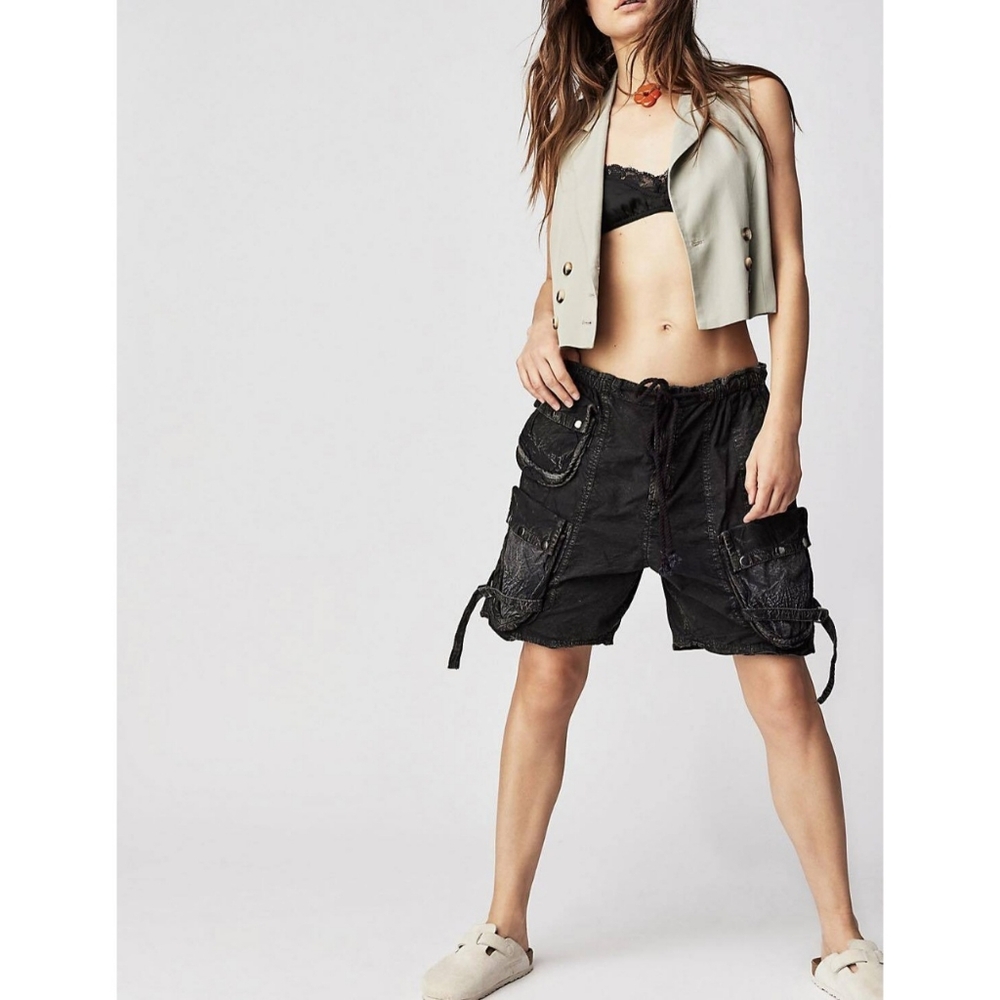 Free People Moon Bay Oversized Slouchy Parachute Shorts Black Nwot